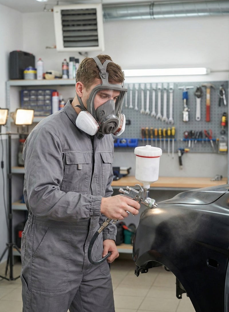 In critical moments, please prepare some gas masks at home~KN95 Full Face Respirator Mask Set with 2 Filters and 10 Cotton Pads for Industrial Painting Grinding - Image 2